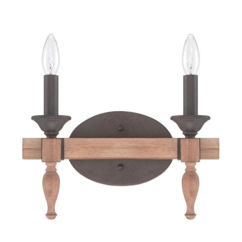 Craftmade Lighting 38102 JBZDO Glenwood Collection Two Light Bath Vanity Wall Mount in Light Aged Bronze and Distressed Oak Finish