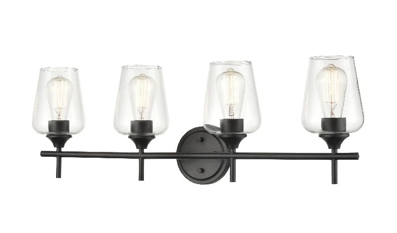 Waterproof Industrial Lighting for Wet Areas4 Lamps Ashford Vanity Light - Matte Black - Clear Glass - 31in. Wide Waterproof Industrial Lighting for Wet Areas4 Lamps Ashford Vanity Light - Matte Black - Clear Glass - 31in. Wide