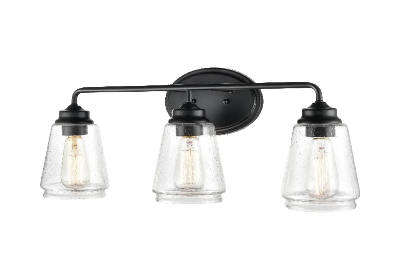 Industrial Wall - Mounted Lighting for Workshop Walls3 Lamps Bathroom Vanity Light - Matte Black - Clear Seeded Glass - 25in. Wide Industrial Wall - Mounted Lighting for Workshop Walls3 Lamps Bathroom Vanity Light - Matte Black - Clear Seeded Glass - 25in. Wide