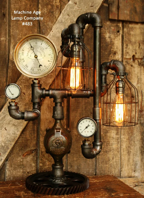 Industrial Lighting for Chemical PlantsSteampunk Lamp, Antique Steam Gauge Gear Industrial light, #483 Industrial Lighting for Chemical PlantsSteampunk Lamp, Antique Steam Gauge Gear Industrial light, #483