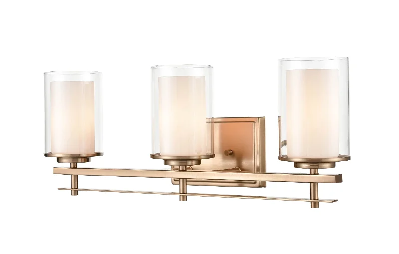 Explosion - Proof Industrial Lighting for Hazardous Locations3 Lamps Huderson Vanity Light - Modern Gold - Clear Out / Etched White Inside Glass - 23in. Wide Explosion - Proof Industrial Lighting for Hazardous Locations3 Lamps Huderson Vanity Light - Modern Gold - Clear Out / Etched White Inside Glass - 23in. Wide
