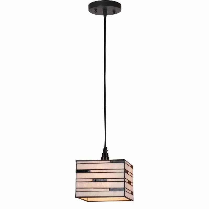 Aztec 34583 by Kichler Lighting Tiffany Style Box Shade One Light Hanging Mini Pendant in Black Finish