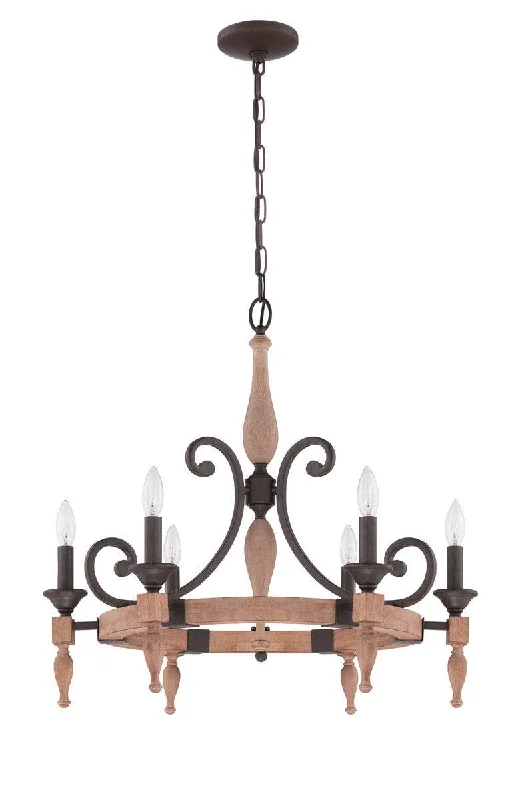 Craftmade Lighting 38126 JBZDO Glenwood Collection Six Light Hanging Chandelier in Light Aged Bronze and Distressed Oak Finish
