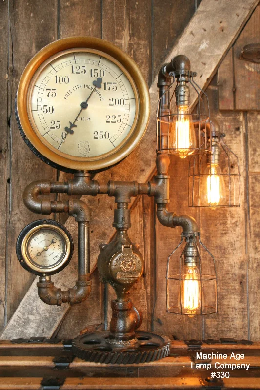 Shock - Resistant Industrial Lighting for Vibrating Machinery AreasSteampunk Lamp, Antique 12" Steam Gauge and Gear Base #330 - SOLD Shock - Resistant Industrial Lighting for Vibrating Machinery AreasSteampunk Lamp, Antique 12" Steam Gauge and Gear Base #330 - SOLD