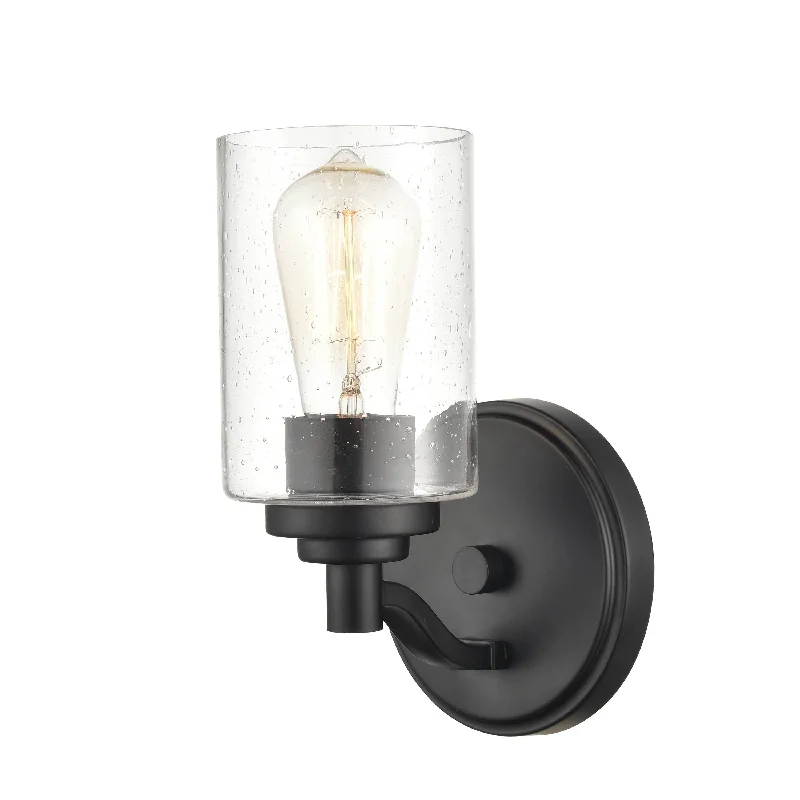 Industrial Lighting for Electronics ManufacturingSingle Lamp Wall Sconce - Matte Black - Clear Seeded Glass - 6.125in. Extension - E26 Medium Base Industrial Lighting for Electronics ManufacturingSingle Lamp Wall Sconce - Matte Black - Clear Seeded Glass - 6.125in. Extension - E26 Medium Base