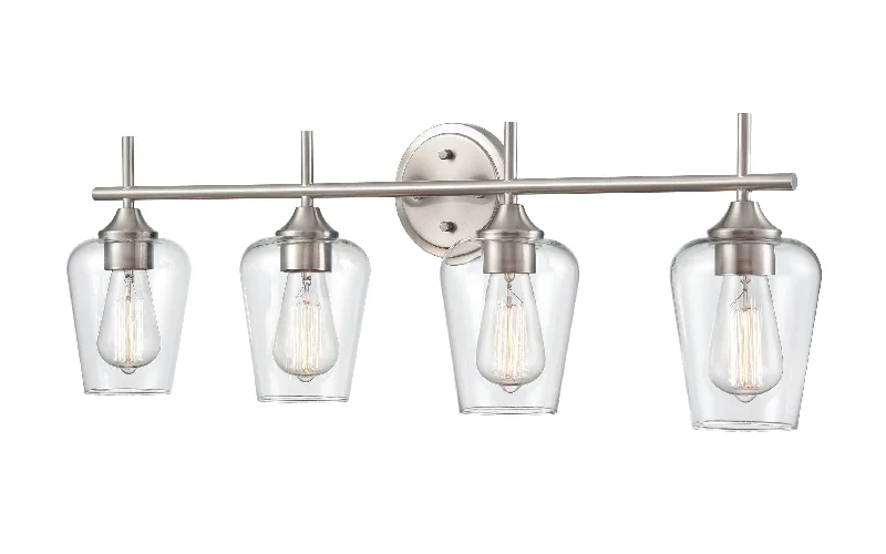 Industrial Lighting for Textile Mills4 Lamps Ashford Vanity Light - Brushed Nickel - Clear Glass - 31in. Wide Industrial Lighting for Textile Mills4 Lamps Ashford Vanity Light - Brushed Nickel - Clear Glass - 31in. Wide