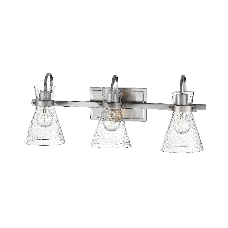 High - Bay LED Industrial Lighting for Warehouses3 Lamps Layton Vanity Light - Brushed Nickel - Clear Seeded Glass - 24in. Wide High - Bay LED Industrial Lighting for Warehouses3 Lamps Layton Vanity Light - Brushed Nickel - Clear Seeded Glass - 24in. Wide