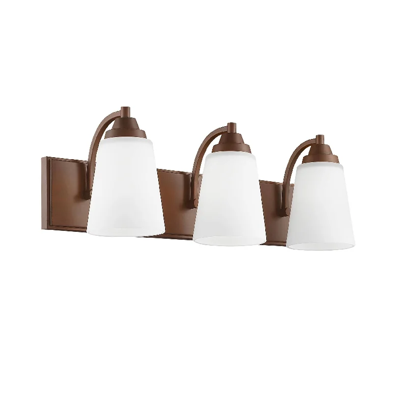 Industrial Lighting for Chemical Plants3 Lamps Bathroom Vanity Light - Rubbed Bronze - Etched White Glass - 24in. Wide Industrial Lighting for Chemical Plants3 Lamps Bathroom Vanity Light - Rubbed Bronze - Etched White Glass - 24in. Wide