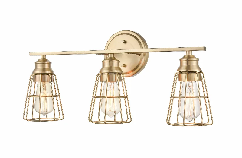 Industrial Emergency Lighting for Safety in Factories3 Lamps Bathroom Vanity Light - Modern Gold - Wire Guard - 23in. Wide Industrial Emergency Lighting for Safety in Factories3 Lamps Bathroom Vanity Light - Modern Gold - Wire Guard - 23in. Wide