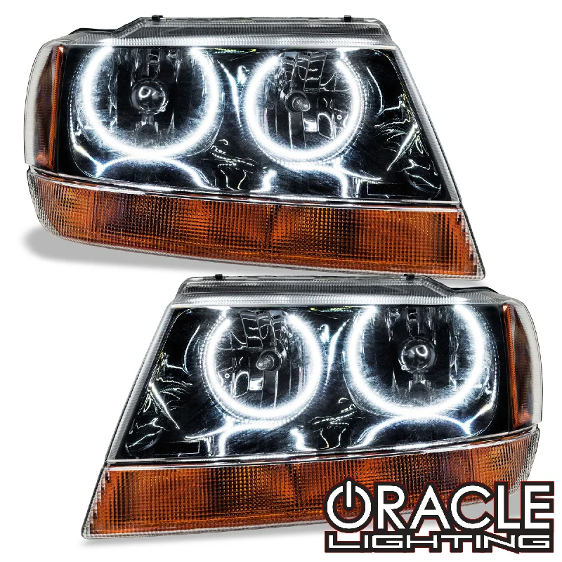ORACLE Lighting 1999-2004 Jeep Grand Cherokee Pre-Assembled Halo Headlights-Black Housing ORACLE Lighting 1999-2004 Jeep Grand Cherokee Pre-Assembled Halo Headlights-Black Housing