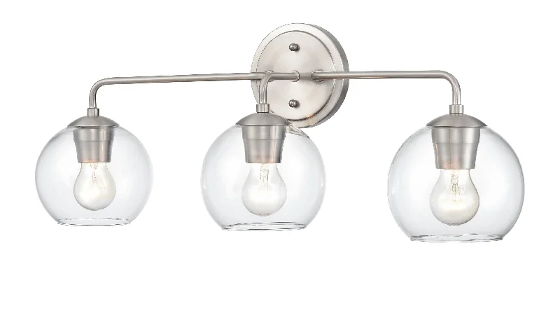 Color - Tunable Industrial Lighting for Special Applications3 Lamps Bathroom Vanity Light - Brushed Nickel - Clear Glass - 25.5in. Wide Color - Tunable Industrial Lighting for Special Applications3 Lamps Bathroom Vanity Light - Brushed Nickel - Clear Glass - 25.5in. Wide