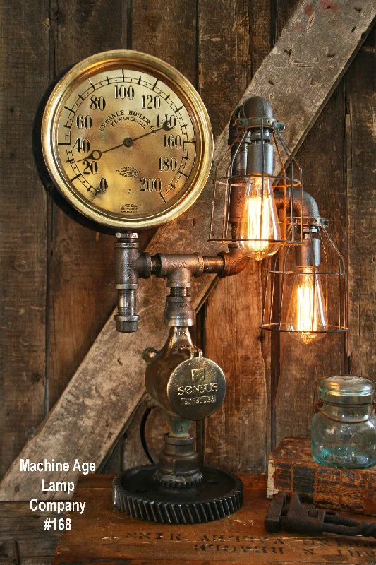 Waterproof Industrial Lighting for Wet AreasSteampunk Lamp W/ Antique Industrail Steam Gauge #168 - SOLD Waterproof Industrial Lighting for Wet AreasSteampunk Lamp W/ Antique Industrail Steam Gauge #168 - SOLD