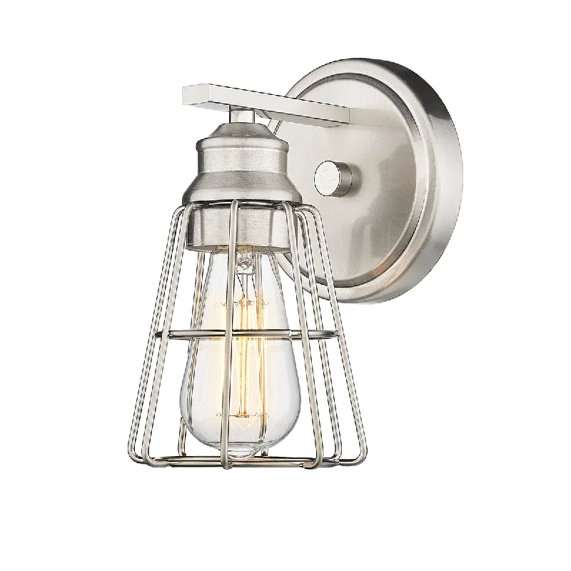 Industrial Lighting for Food Processing FactoriesWall Sconce - Brushed Nickel - Wire Guard - 6.25in. Extension - E26 Medium Base Industrial Lighting for Food Processing FactoriesWall Sconce - Brushed Nickel - Wire Guard - 6.25in. Extension - E26 Medium Base