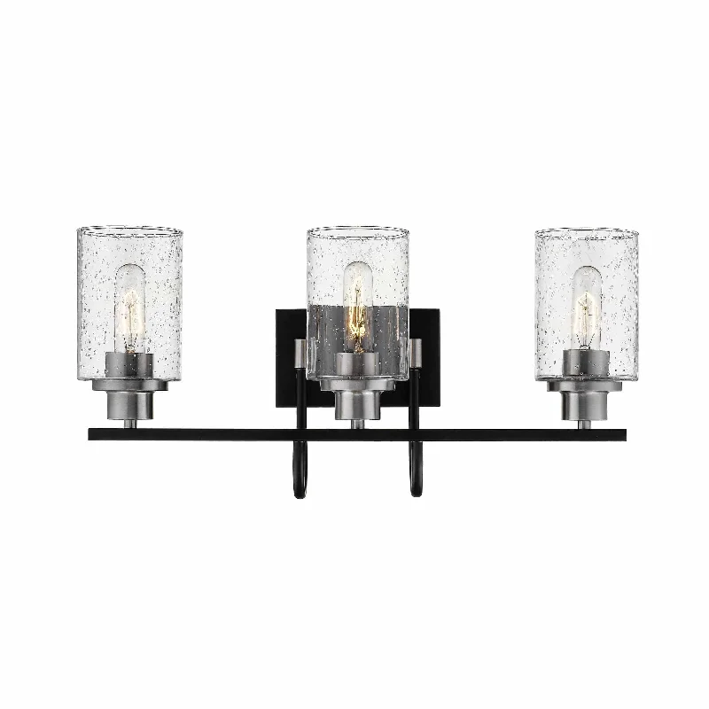 Durable Industrial Lighting for Harsh Environments3 Lamps Clifton Vanity Light - Matte Black / Brushed Nickel - Clear Seeded Glass - 24in. Wide Durable Industrial Lighting for Harsh Environments3 Lamps Clifton Vanity Light - Matte Black / Brushed Nickel - Clear Seeded Glass - 24in. Wide