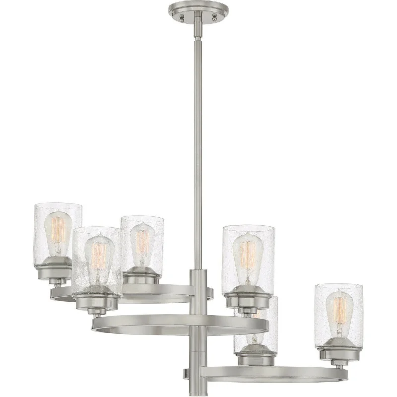 Quoizel Lighting EVL5006 BN Evolution Collection Six Light Hanging Chandelier in Brushed Nickel Finish Quoizel Lighting EVL5006 BN Evolution Collection Six Light Hanging Chandelier in Brushed Nickel Finish