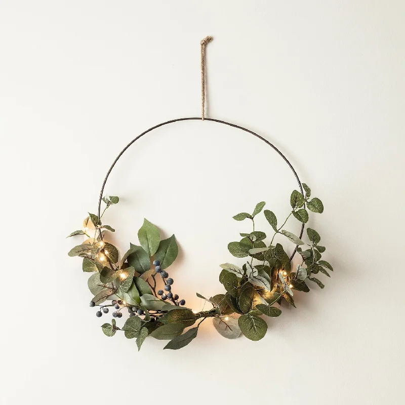 String Lights with Multicolored Bulbs for Festive Occasions35cm Eucalyptus Christmas Half Wreath Micro Light Bundle
