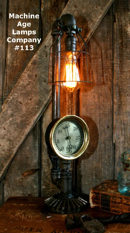 Dust - Resistant Industrial Lighting for Dirty WorkspacesSteampunk Lamp, Machine Age Lamp, Brass Steam Gauge - #113 - SOLD Dust - Resistant Industrial Lighting for Dirty WorkspacesSteampunk Lamp, Machine Age Lamp, Brass Steam Gauge - #113 - SOLD