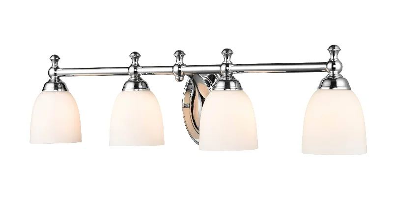 Energy - Efficient Industrial Lighting for Cost - Savings4 Lamps Bathroom Vanity Light - Chrome - Etched White Glass - 30in. Wide
