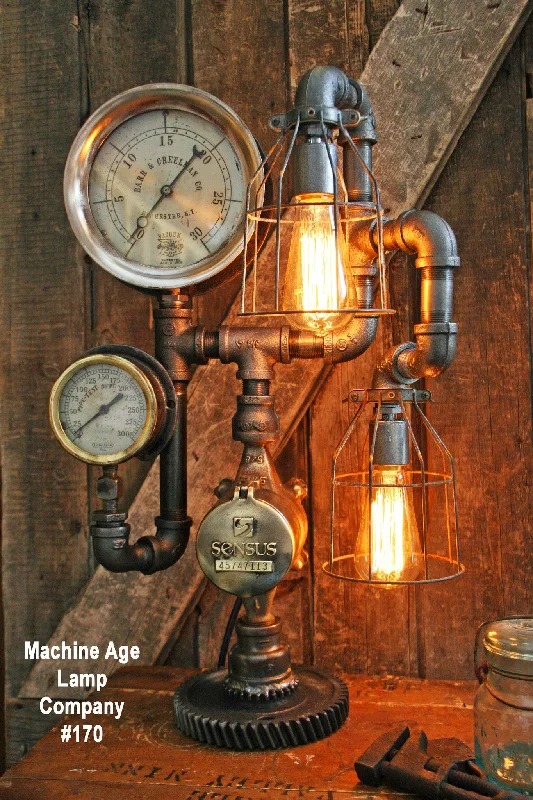 Dimmable Industrial Lighting for Ambiance ControlSteampunk Lamp, Antique Gear and Steam Gauge #170 - SOLD Dimmable Industrial Lighting for Ambiance ControlSteampunk Lamp, Antique Gear and Steam Gauge #170 - SOLD