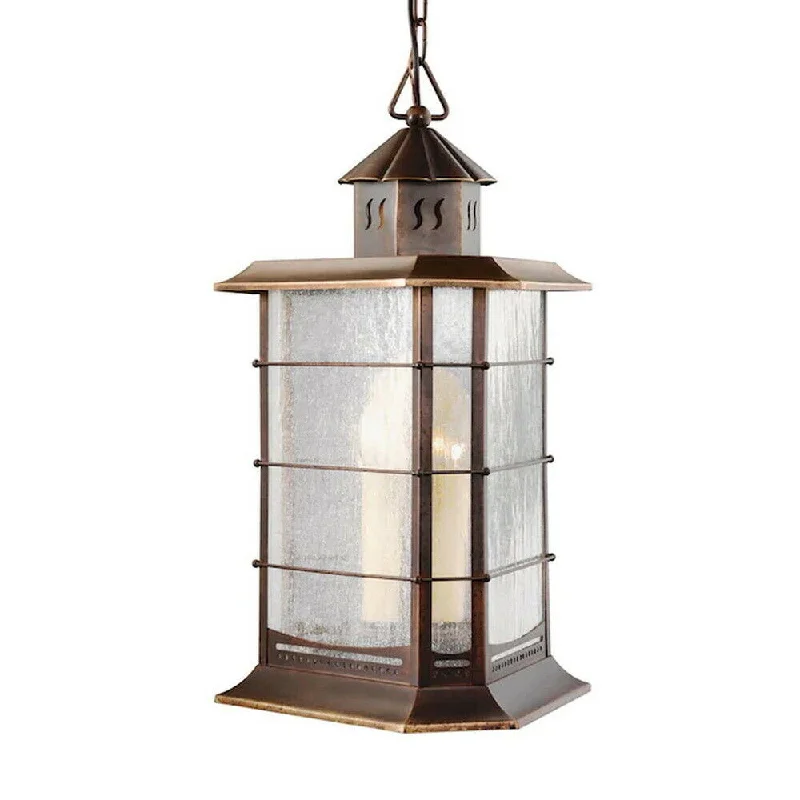 Aztec 39348 By Kichler Lighting Three Light Outdoor Hanging Lantern in Distressed Solid Brass Finish Aztec 39348 By Kichler Lighting Three Light Outdoor Hanging Lantern in Distressed Solid Brass Finish