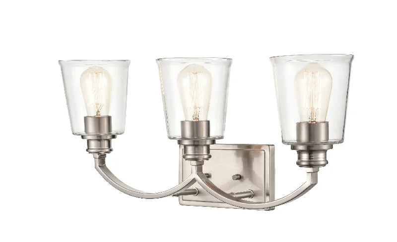 Industrial Task Lighting for Precision Workstations3 Lamps Forsyth Vanity Light - Brushed Nickel - Clear Glass - 23in. Wide Industrial Task Lighting for Precision Workstations3 Lamps Forsyth Vanity Light - Brushed Nickel - Clear Glass - 23in. Wide