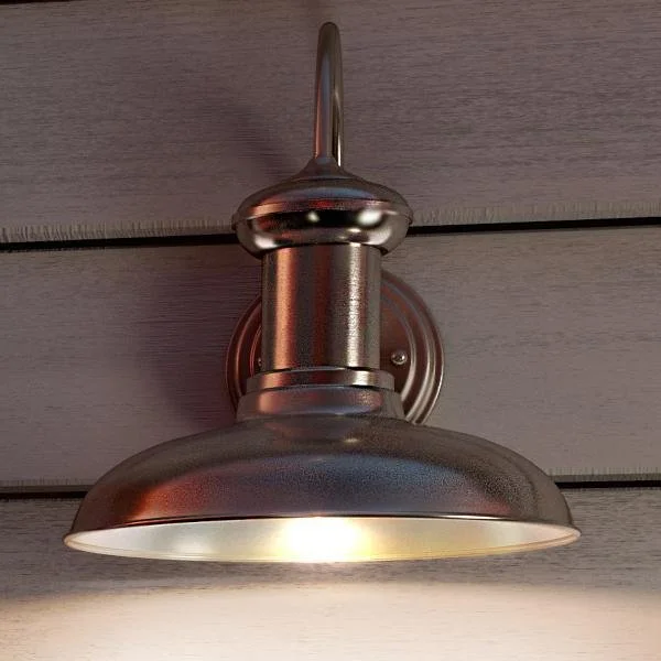 Industrial Lighting for Textile MillsUHP1030 Luxe Industrial Chic Outdoor Wall Light, 12.375"H x 12"W, Aged Nickel Finish, Palermo Collection Industrial Lighting for Textile MillsUHP1030 Luxe Industrial Chic Outdoor Wall Light, 12.375"H x 12"W, Aged Nickel Finish, Palermo Collection