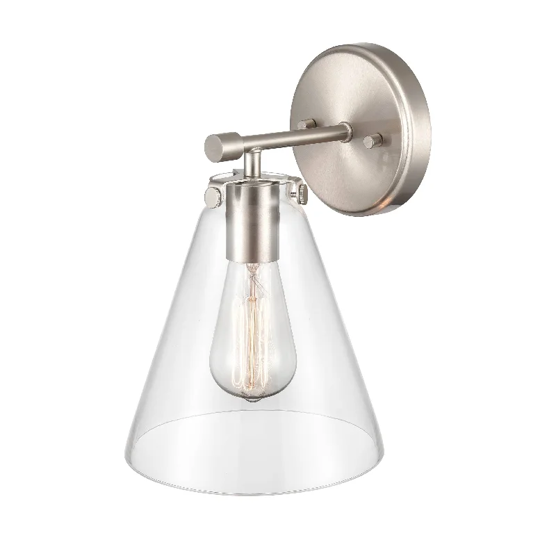 Dust - Resistant Industrial Lighting for Dirty WorkspacesAliza Wall Sconce - Brushed Nickel - Clear Glass - 8.5in. Extension - E26 Medium Base Dust - Resistant Industrial Lighting for Dirty WorkspacesAliza Wall Sconce - Brushed Nickel - Clear Glass - 8.5in. Extension - E26 Medium Base