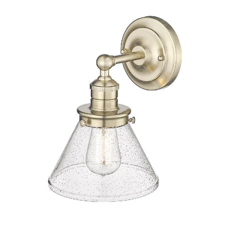 Industrial Exit Sign Lighting for Quick EvacuationEyden Wall Sconce - Modern Gold - Clear Seeded Glass - 9in. Extension - E26 Medium Base Industrial Exit Sign Lighting for Quick EvacuationEyden Wall Sconce - Modern Gold - Clear Seeded Glass - 9in. Extension - E26 Medium Base