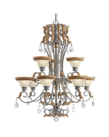 Kichler Lighting 2266 FDS Nine Light Chandelier in Feldspar Finish with Gold Leaf Accents