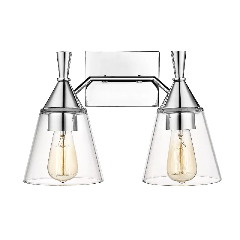 Industrial Lighting for Electronics Manufacturing2 Lamps Artini Vanity Light - Chrome - Clear Glass - 14.5in. Wide Industrial Lighting for Electronics Manufacturing2 Lamps Artini Vanity Light - Chrome - Clear Glass - 14.5in. Wide