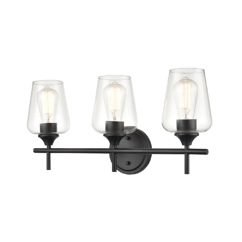 Corrosion - Resistant Industrial Lighting for Coastal Factories3 Lamps Ashford Vanity Light - Matte Black - Clear Glass - 22in. Wide Corrosion - Resistant Industrial Lighting for Coastal Factories3 Lamps Ashford Vanity Light - Matte Black - Clear Glass - 22in. Wide