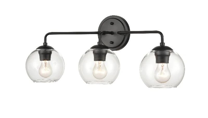 Industrial Flood Lighting for Outdoor Loading Docks3 Lamps Bathroom Vanity Light - Matte Black - Clear Glass - 25.5in. Wide Industrial Flood Lighting for Outdoor Loading Docks3 Lamps Bathroom Vanity Light - Matte Black - Clear Glass - 25.5in. Wide