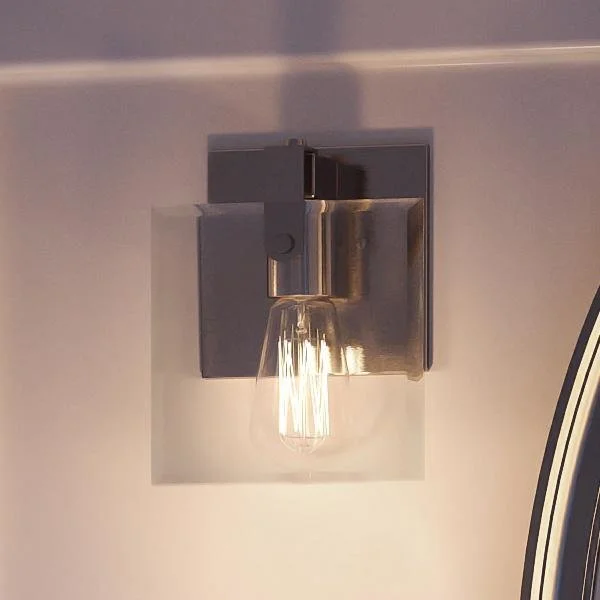 Industrial Lighting for Metal Fabrication ShopsUHP2455 Modern Farmhouse Modern Bath / Wall Light, 8-3/8"H x 7"W, Brushed Nickel Finish, Bristol Collection Industrial Lighting for Metal Fabrication ShopsUHP2455 Modern Farmhouse Modern Bath / Wall Light, 8-3/8"H x 7"W, Brushed Nickel Finish, Bristol Collection