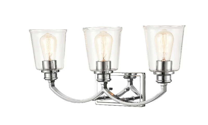 Industrial Lighting for Chemical Plants3 Lamps Forsyth Vanity Light - Chrome - Clear Glass - 23in. Wide Industrial Lighting for Chemical Plants3 Lamps Forsyth Vanity Light - Chrome - Clear Glass - 23in. Wide