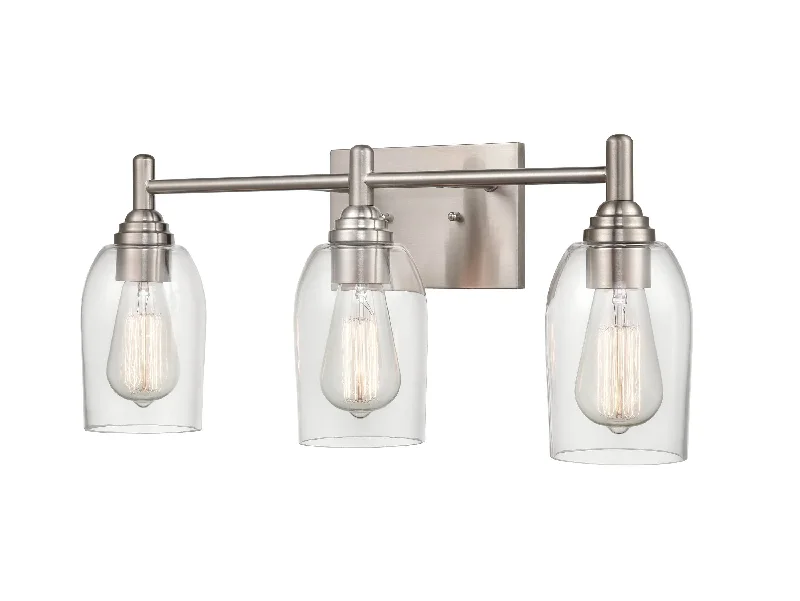 Industrial Lighting for Chemical Plants3 Lamps Arlett Vanity Light - Brushed Nickel - Clear Glass - 22in. Wide Industrial Lighting for Chemical Plants3 Lamps Arlett Vanity Light - Brushed Nickel - Clear Glass - 22in. Wide