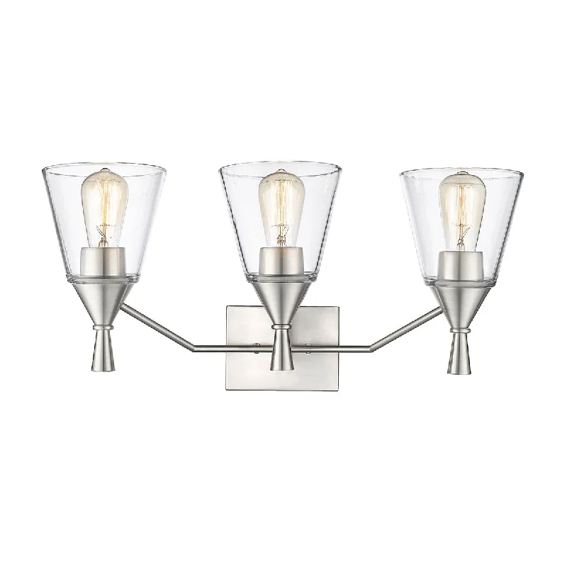Industrial Emergency Lighting for Safety in Factories3 Lamps Artini Vanity Light - Brushed Nickel - Clear Glass - 23in. Wide Industrial Emergency Lighting for Safety in Factories3 Lamps Artini Vanity Light - Brushed Nickel - Clear Glass - 23in. Wide
