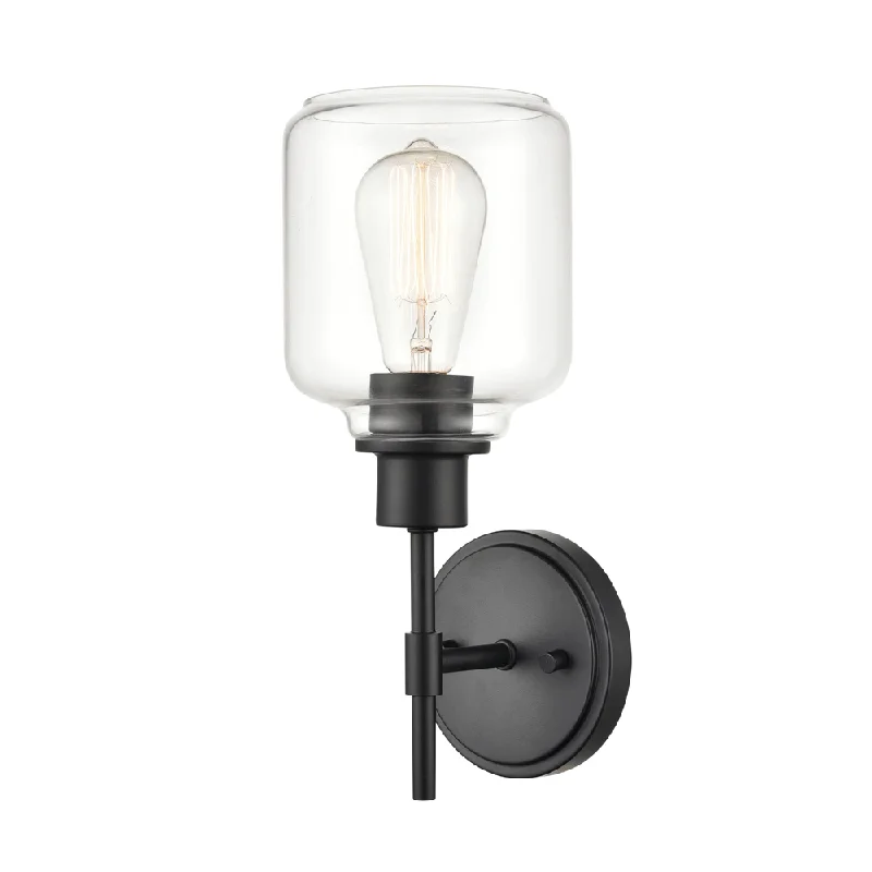 Industrial Ceiling - Mounted Lighting for Assembly PlantsAsheville Wall Sconce - Matte Black - Clear Glass - 6in. Extension - E26 Medium Base Industrial Ceiling - Mounted Lighting for Assembly PlantsAsheville Wall Sconce - Matte Black - Clear Glass - 6in. Extension - E26 Medium Base
