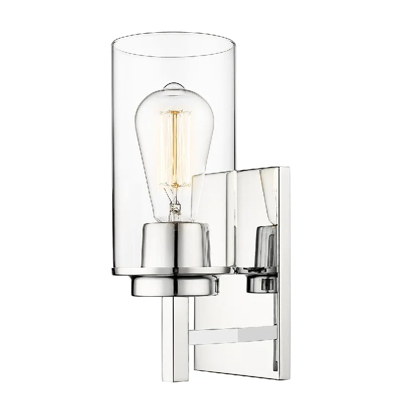 Industrial Lighting for Printing Press FacilitiesJanna Wall Sconce - Chrome - Clear Glass - 5in. Extension - E26 Medium Base Industrial Lighting for Printing Press FacilitiesJanna Wall Sconce - Chrome - Clear Glass - 5in. Extension - E26 Medium Base