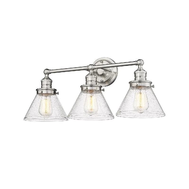 Durable Industrial Lighting for Harsh Environments3 Lamps Eyden Vanity Light - Brushed Nickel - Clear Seeded Glass - 25.875in. Wide Durable Industrial Lighting for Harsh Environments3 Lamps Eyden Vanity Light - Brushed Nickel - Clear Seeded Glass - 25.875in. Wide
