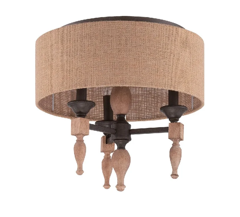 Craftmade Lighting 38183 JBZDO Glenwood Collection Three Light Flush Ceiling in Light Aged Bronze and Distressed Oak Finish