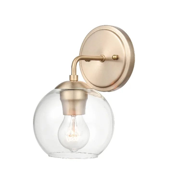 Industrial Lighting for Woodworking FactoriesSingle Lamp Wall Sconce - Modern Gold - Clear Glass - 7in. Extension - E26 Medium Base Industrial Lighting for Woodworking FactoriesSingle Lamp Wall Sconce - Modern Gold - Clear Glass - 7in. Extension - E26 Medium Base