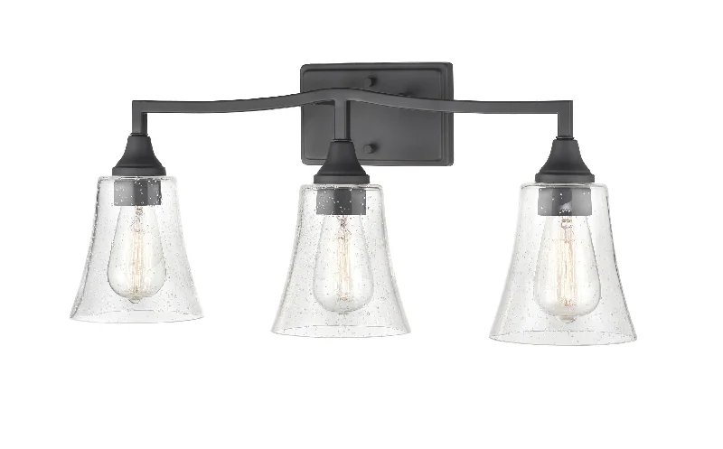 Industrial Ceiling - Mounted Lighting for Assembly Plants3 Lamps Caily Vanity Light - Matte Black - Clear Seeded Glass - 24in. Wide Industrial Ceiling - Mounted Lighting for Assembly Plants3 Lamps Caily Vanity Light - Matte Black - Clear Seeded Glass - 24in. Wide