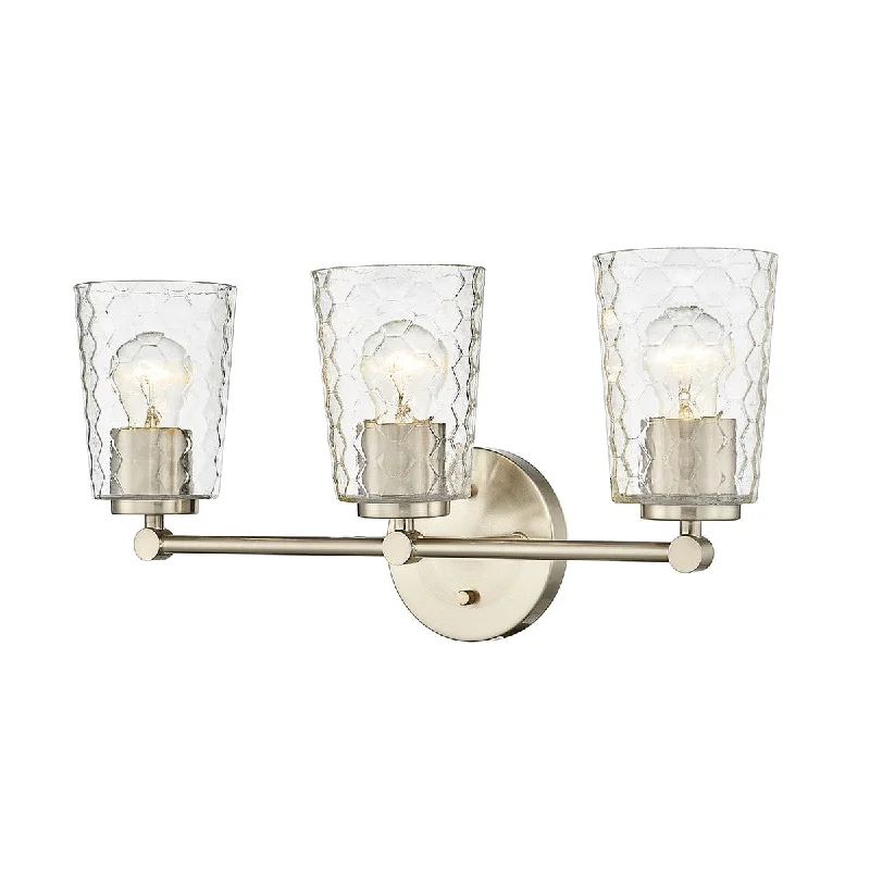 Energy - Efficient Industrial Lighting for Cost - Savings3 Lamps Ashli Vanity Light - Modern Gold - Clear Honeycomb Glass - 20in. Wide Energy - Efficient Industrial Lighting for Cost - Savings3 Lamps Ashli Vanity Light - Modern Gold - Clear Honeycomb Glass - 20in. Wide