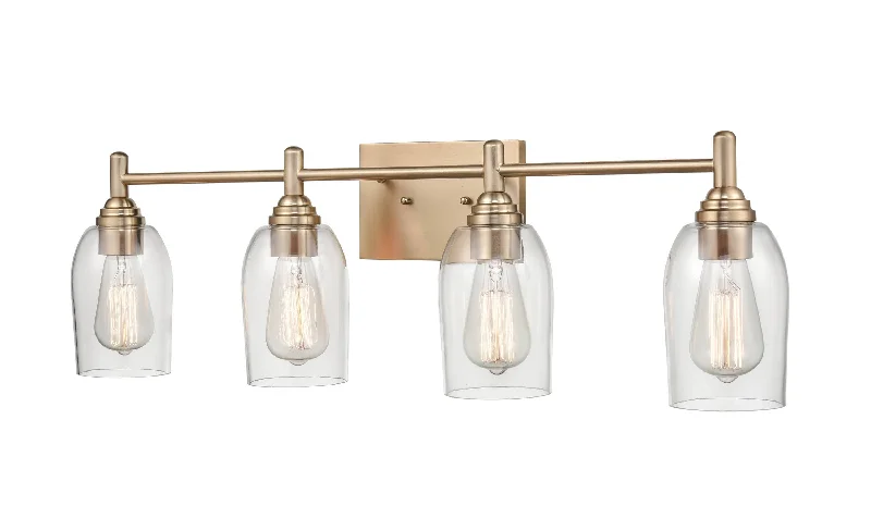 Shock - Resistant Industrial Lighting for Vibrating Machinery Areas4 Lamps Arlett Vanity Light - Modern Gold - Clear Glass - 30.875in. Wide