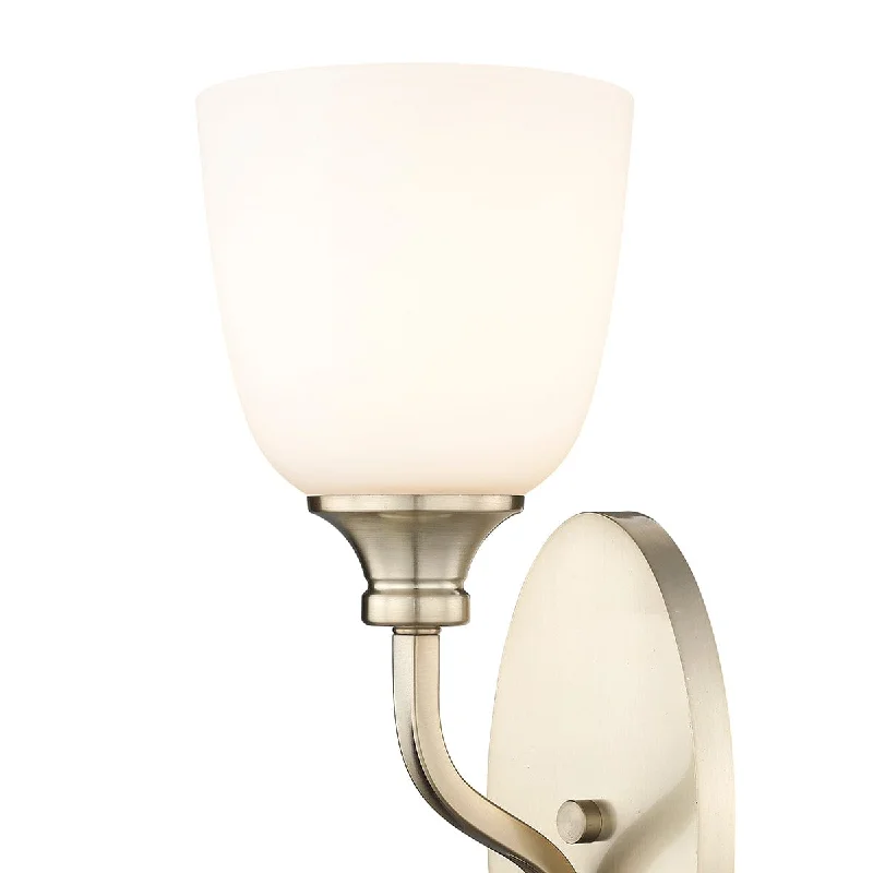 Low - Bay Industrial Lighting Fixtures for Small FactoriesAlberta Wall Sconce - Modern Gold - White Glass - 7in. Extension - E26 Medium Base Low - Bay Industrial Lighting Fixtures for Small FactoriesAlberta Wall Sconce - Modern Gold - White Glass - 7in. Extension - E26 Medium Base