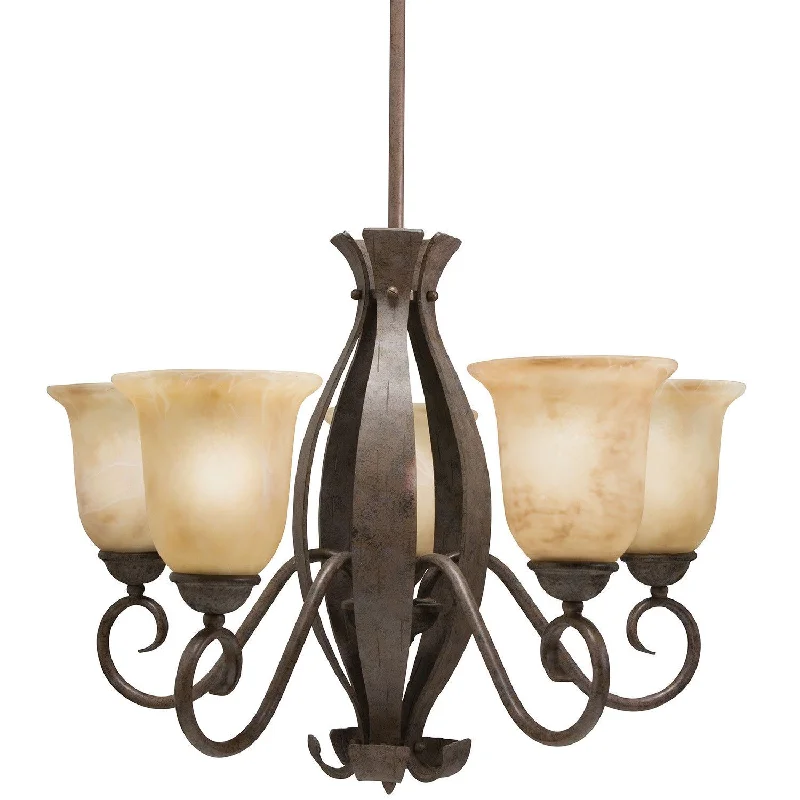 Aztec 34357 by Kichler Lighting Five Light Hanging Chandelier in Aged Bronze Iron Finish Aztec 34357 by Kichler Lighting Five Light Hanging Chandelier in Aged Bronze Iron Finish