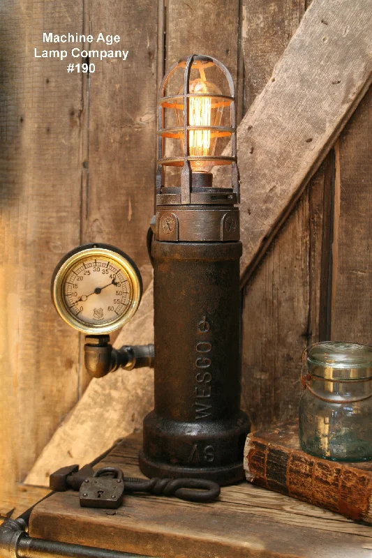 Industrial Lighting for Metal Fabrication ShopsSteampunk Lamp, Steam Gauge and Iron Pipe #190 - SOLD Industrial Lighting for Metal Fabrication ShopsSteampunk Lamp, Steam Gauge and Iron Pipe #190 - SOLD