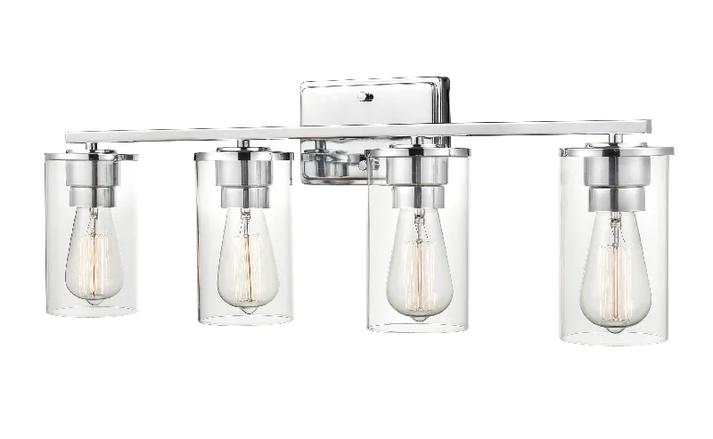 Waterproof Industrial Lighting for Wet Areas4 Lamps Verlana Vanity Light - Chrome - Clear Glass - 27.625in. Wide Waterproof Industrial Lighting for Wet Areas4 Lamps Verlana Vanity Light - Chrome - Clear Glass - 27.625in. Wide