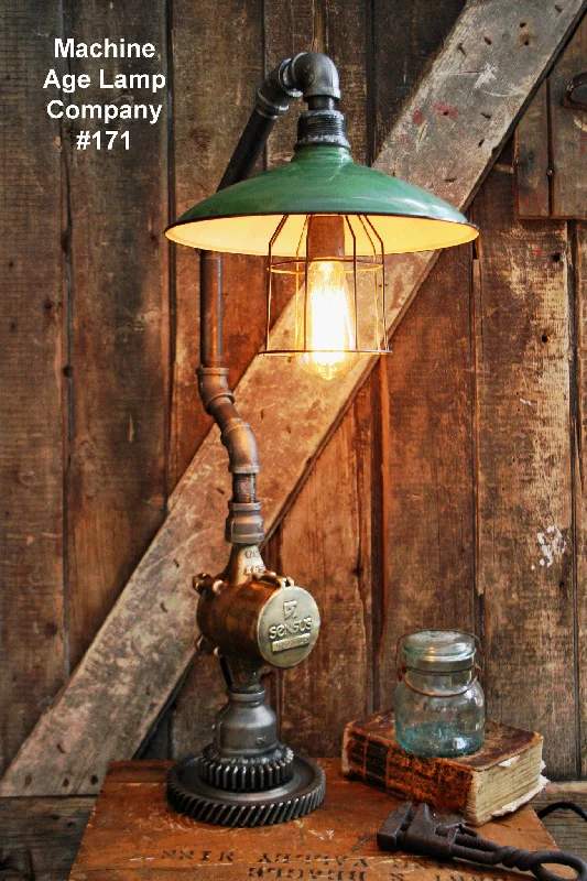 Industrial Lighting for Woodworking FactoriesSteampunk Lamp, Antique Gear and Barn Shade #171 - SOLD Industrial Lighting for Woodworking FactoriesSteampunk Lamp, Antique Gear and Barn Shade #171 - SOLD