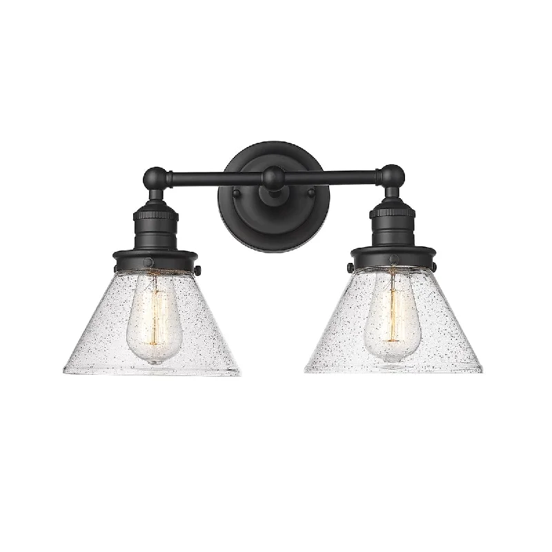 Low - Bay Industrial Lighting Fixtures for Small Factories2 Lamps Eyden Vanity Light - Matte Black - Clear Seeded Glass - 18.375in. Wide Low - Bay Industrial Lighting Fixtures for Small Factories2 Lamps Eyden Vanity Light - Matte Black - Clear Seeded Glass - 18.375in. Wide